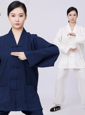 武当三宝领道士服装男夏季正一道服女居士服亚麻太极服女道装道衣