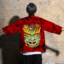 外套披风和服潮牌男 薄款 复古中国风喜庆麒麟新汉服唐装 道袍夏季