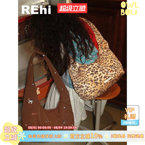 REhi 森林聚会牛仔斜挎包 原创趣味刺绣充棉大容量流浪包单肩包包