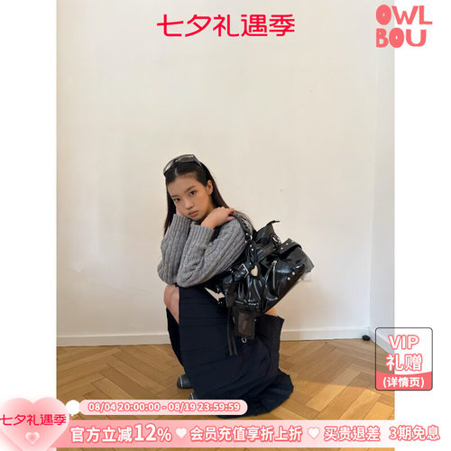 Kloaiio原创机车包铆钉流苏手提斜挎包油蜡皮大容量单肩腋下包