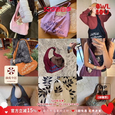 TAVN【Daily Puff Bag】字母小花帆布袋斜挎单肩包灯芯绒圆弧包