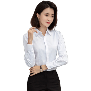 浅蓝色衬衫女长袖秋季新款职业方领正装短袖白衬衣气质女装工作服