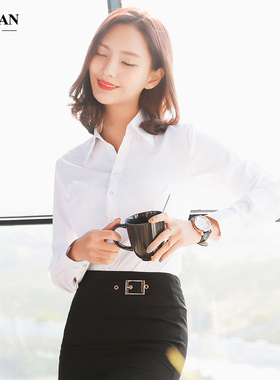 衬衣女2019春长袖白色修身职业工装衬衫夏V领宽松大码短袖韩版OL