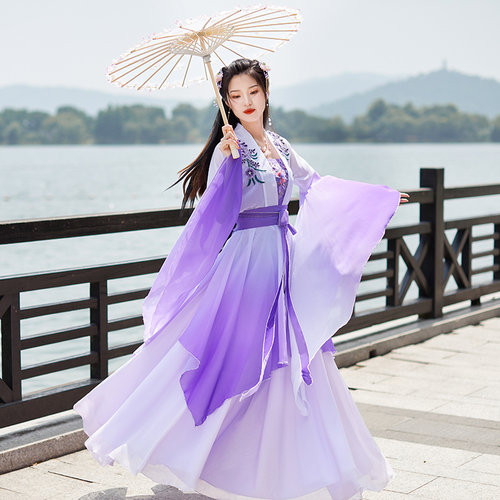 新款汉服广袖渐变舞台表演出服装