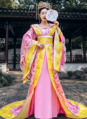 古装女装秋冬戏曲表演原创古代汉服皇后贵妃服装宫廷汉唐粉色拖尾