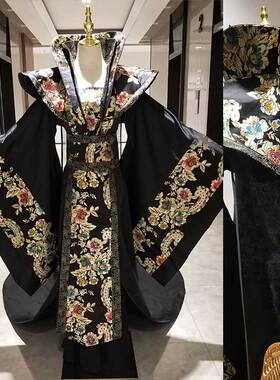 唐朝服饰武则天古装汉服女成人大码龙袍重工原创黑色贵妃皇后服装
