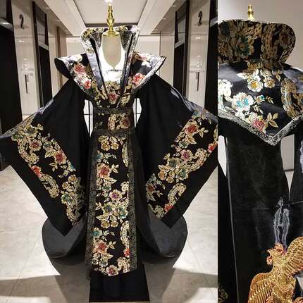 唐朝服饰武则天古装汉服女成人大码龙袍重工原创黑色贵妃皇后服装