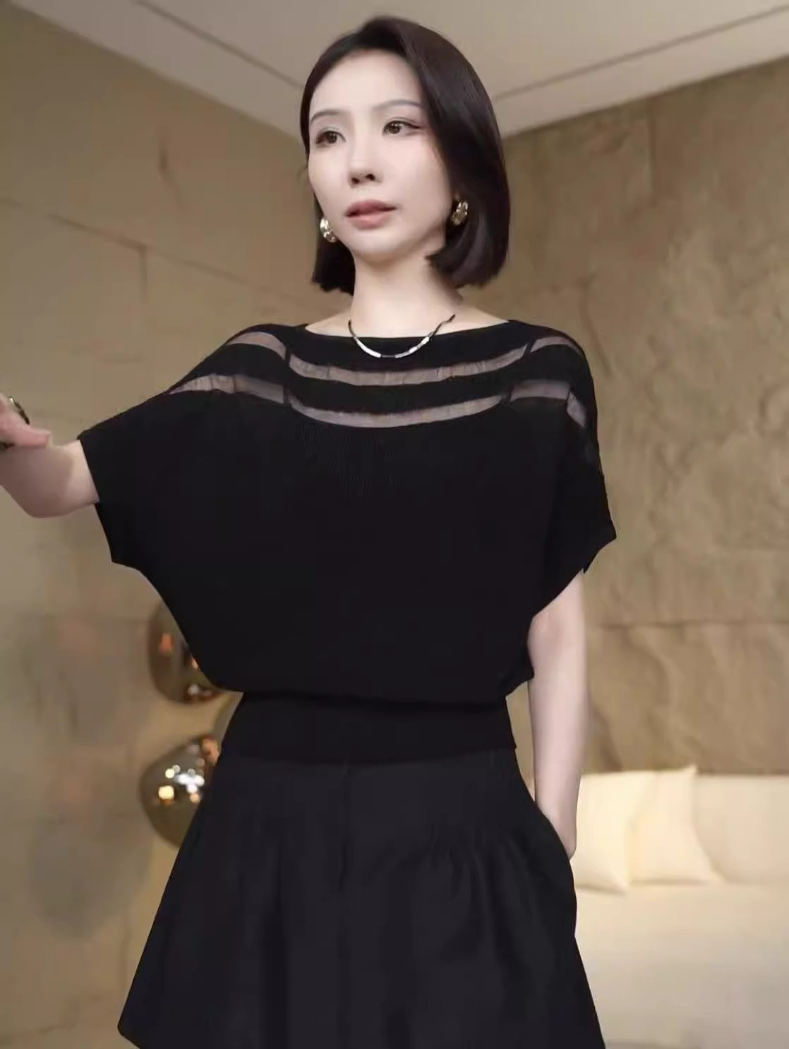 2024 HIGH-END WOMENS CLOTHING FASHION NEW SUMMER LUXURY DESIGN NICHE BAT SLEEVE ICE SILK KNITWEAR WOMEN