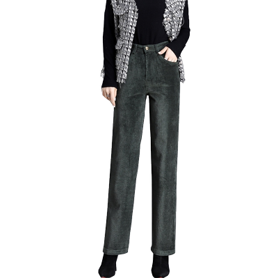 高腰50岁长裤墨绿色灯芯绒裤子