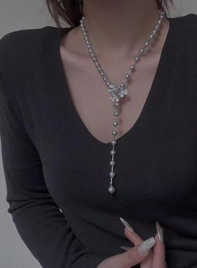 法式轻奢唯美10mm贝珠毛衣链铂金