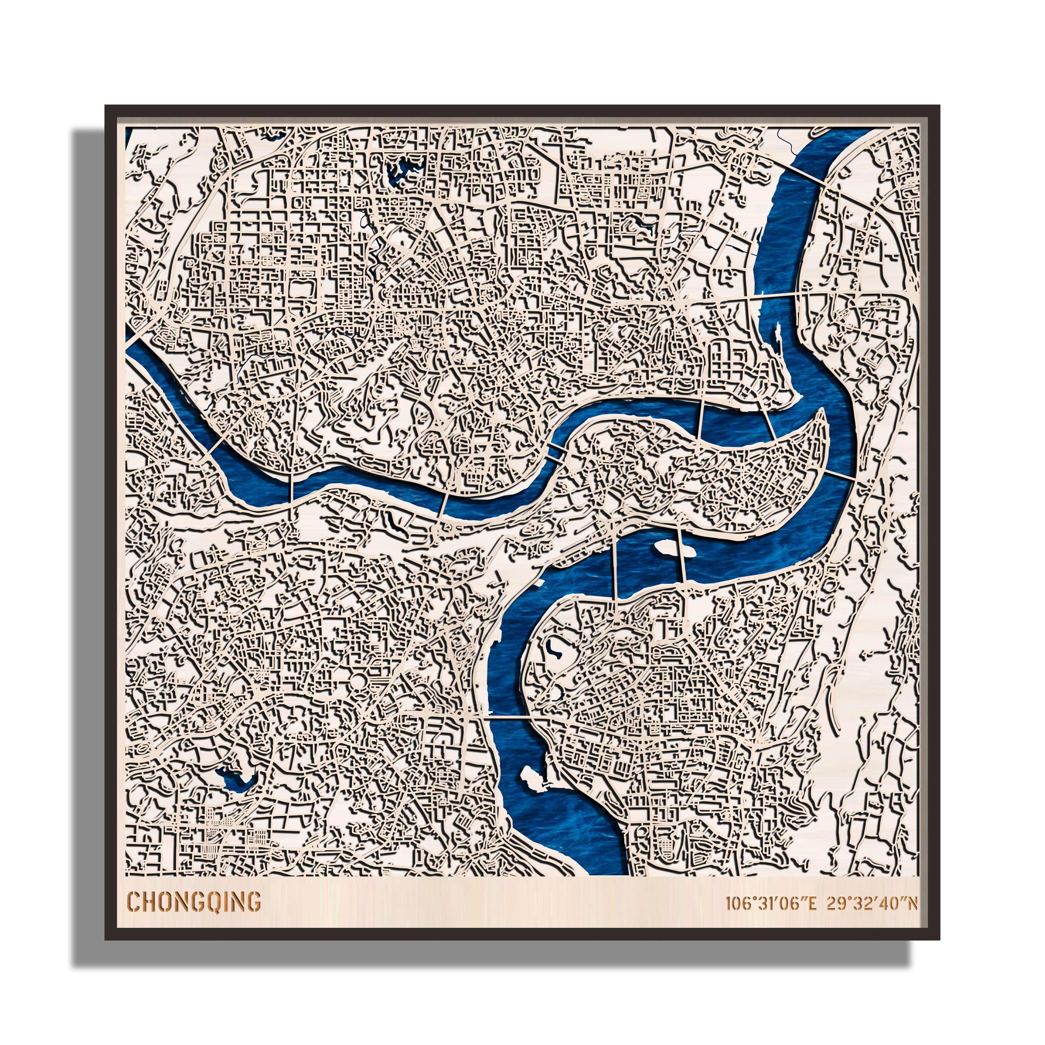 3d木质城市地 图木制木雕个性化装饰摆挂件壁画墙画原创设计重庆