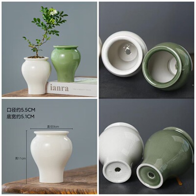 有孔冰裂釉陶瓷花盆多肉绿植物园林竹艺造景摆件装饰室内办公桌面