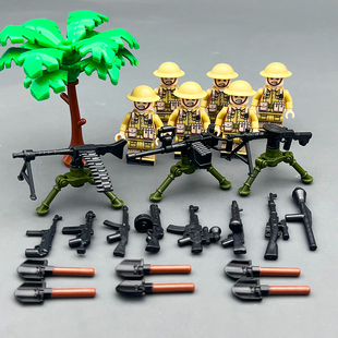 二战军事人仔积木英军兵团M2重机枪MG34配件塑料拼装益智儿童玩具