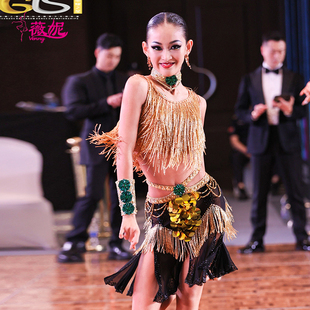 薇妮演出服高贵国标舞花服女士考级服网纱珠管拉丁舞比赛专用钻服