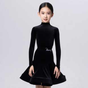 Venny薇妮舞服女童拉丁舞规定服高领丝绒大裙摆鱼骨裙国标比赛服