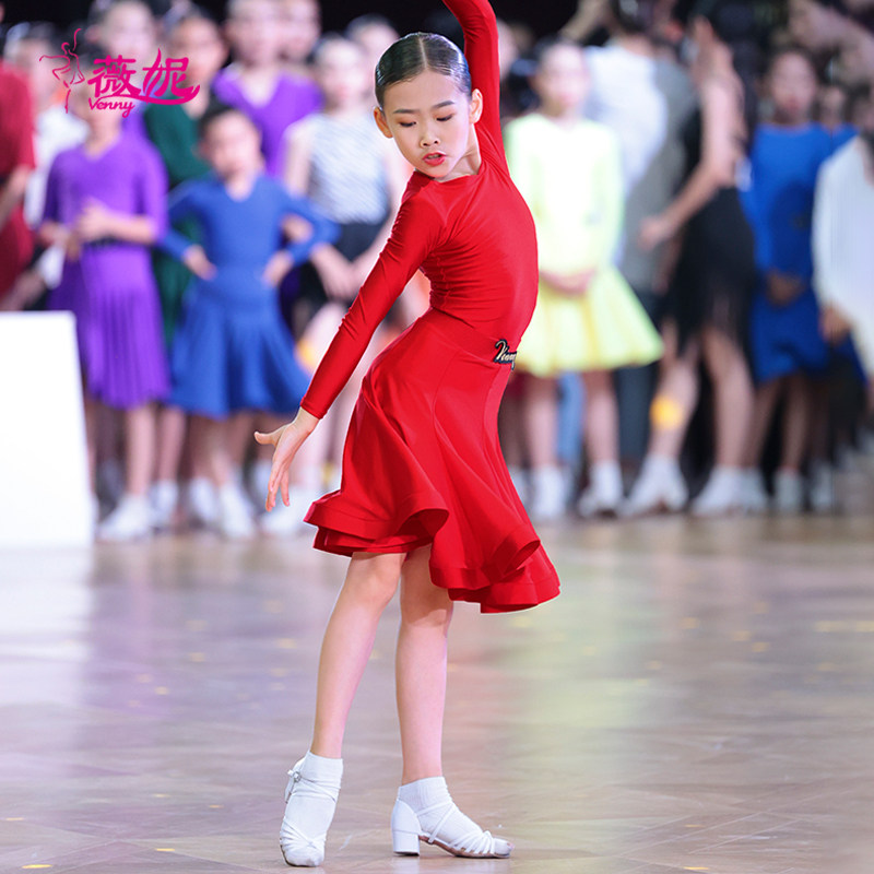 薇妮儿童拉丁舞比赛服进口面料专业定制2022年新款分体女童规定服