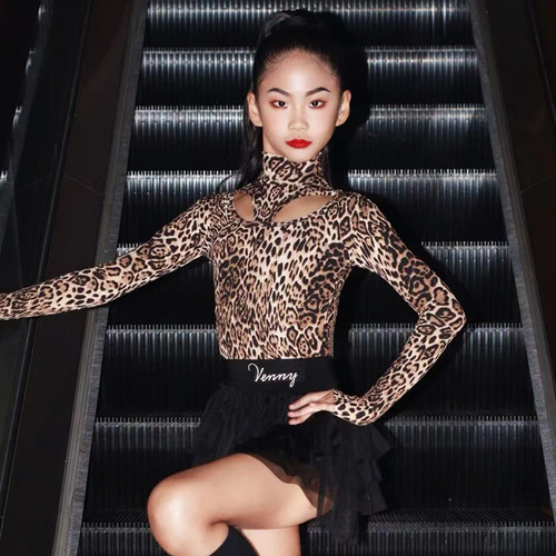 薇妮舞美拉丁舞服女童练功服豹纹