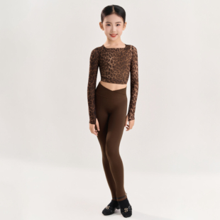 Venny薇妮【野性觉醒】拉丁舞女童练功服豹纹长袖上衣瑜伽裤套装