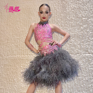 薇妮专业拉丁舞14岁以上比赛花服艺考级表演出钻服设计感黑池舞裙
