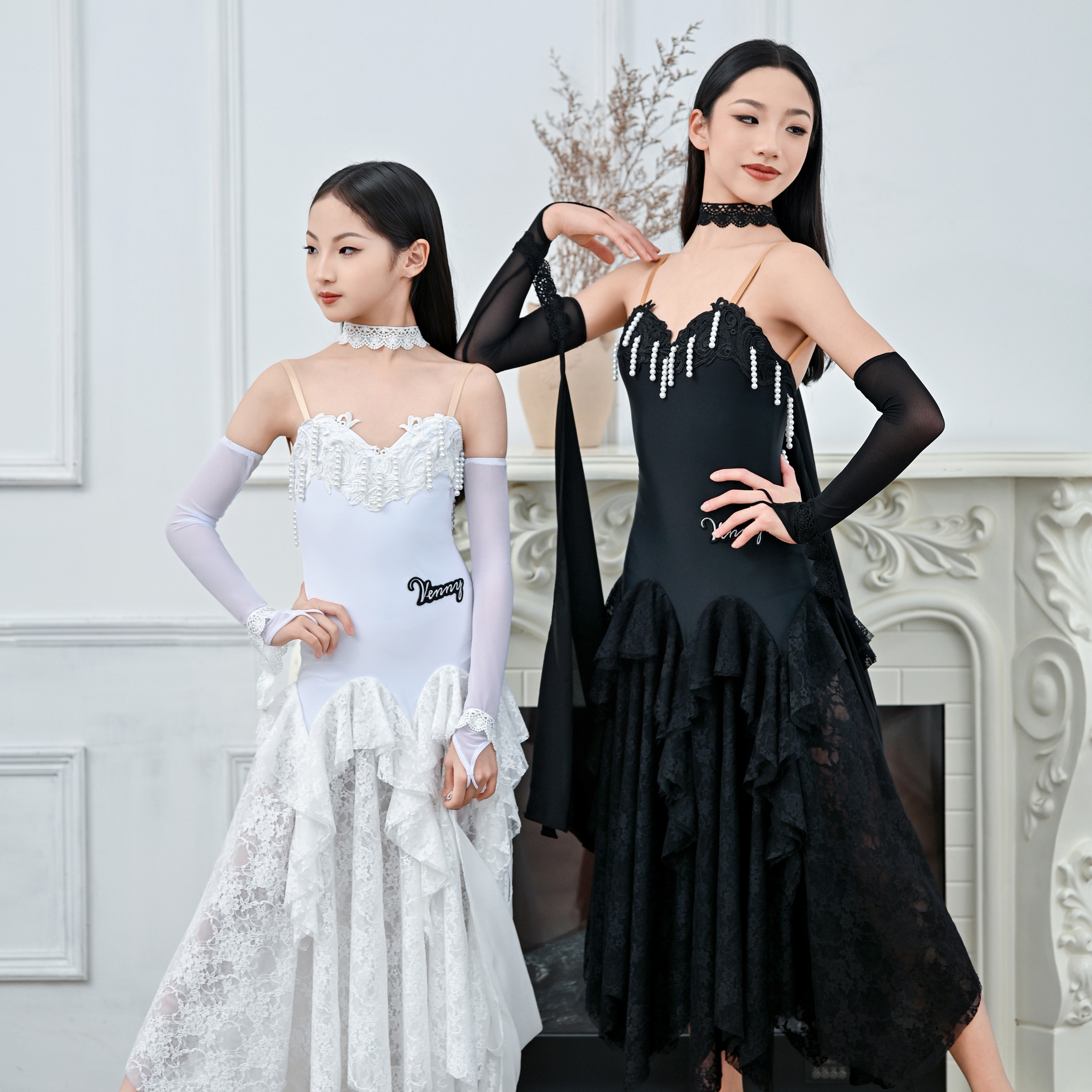 Venny薇妮【摩登】舞服女童表演服蕾丝大裙摆舞裙华尔兹国标演出