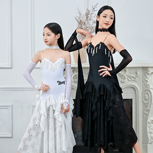 Venny薇妮【摩登】舞服女童表演服蕾丝大裙摆舞裙华尔兹国标演出