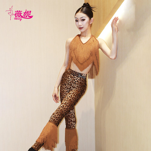 薇妮拉丁舞服练功服时尚豹纹流苏