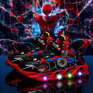 ABCXZPQ蜘蛛侠男童运动鞋2025秋季皮面男孩中小童带灯宝宝鞋发光