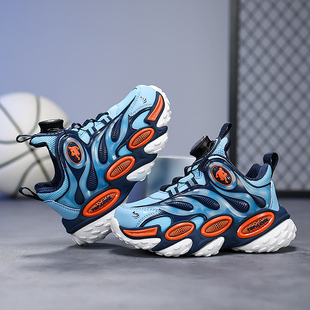 男童鞋子儿童篮球鞋男女童旋转纽扣运动鞋中大童轻便跑步鞋减震