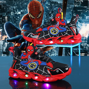 ABCXZPQ蜘蛛侠男童闪灯鞋2025秋季网面中小童男孩带灯防滑跑步鞋