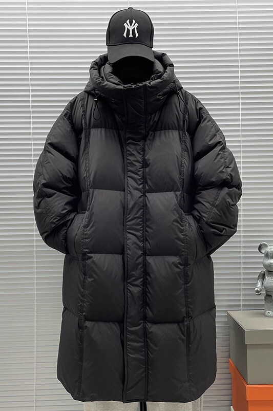 2025新标90白鸭绒加厚连帽长款过膝羽绒服男L111P425,男装羽绒服,钱塘735