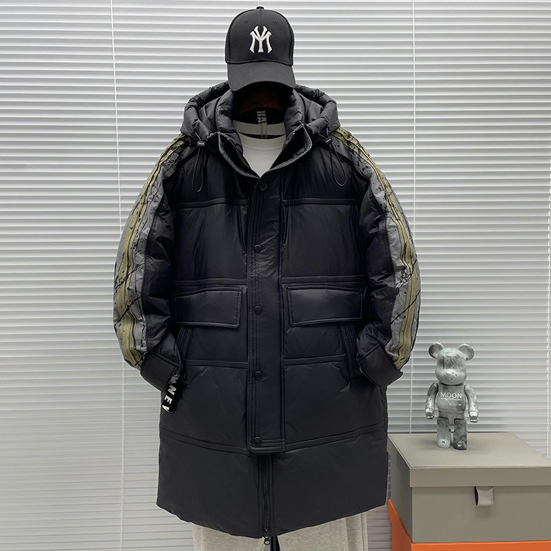 2025新标90白鸭绒泼墨袖中长款连帽加厚羽绒服SY888P330,男装羽绒服,钱塘735