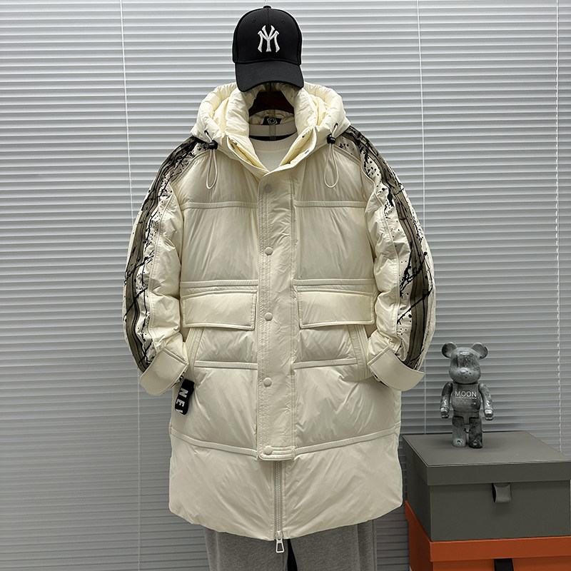 2025新标90白鸭绒泼墨袖中长款连帽加厚羽绒服SY888P330,男装羽绒服,钱塘735