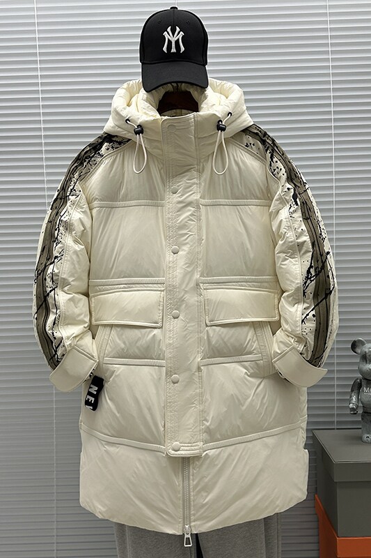 2025新标90白鸭绒泼墨袖中长款连帽加厚羽绒服SY888P330,男装羽绒服,钱塘735