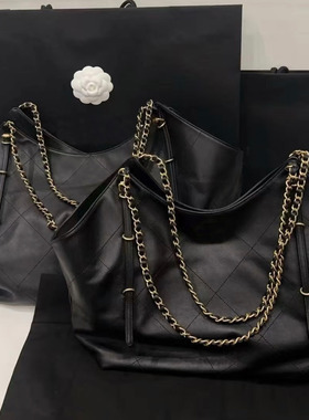 小香风  25S小牛皮菱格Maxi手提托特购物包时尚链条单肩腋下包女