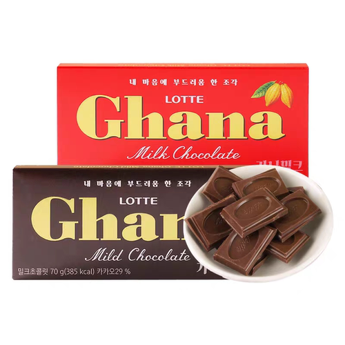 乐天chana加纳巧克力70g黑加纳牛奶红加纳微苦韩国进口零食品