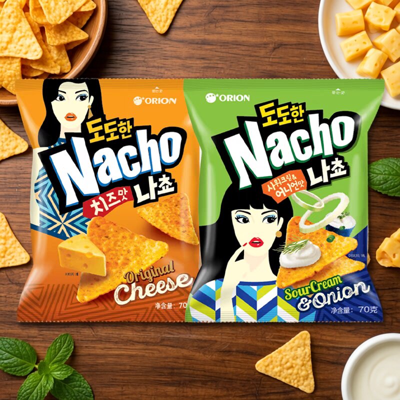 韩国进口食品 好丽友nacho芝士洋葱味玉米片膨化芝士三角休闲零食