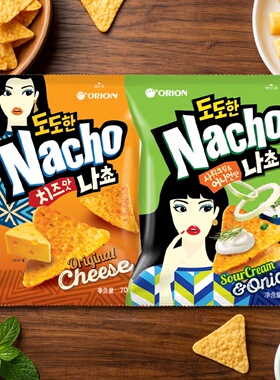 韩国进口食品 好丽友nacho芝士洋葱味玉米片膨化芝士三角休闲零食