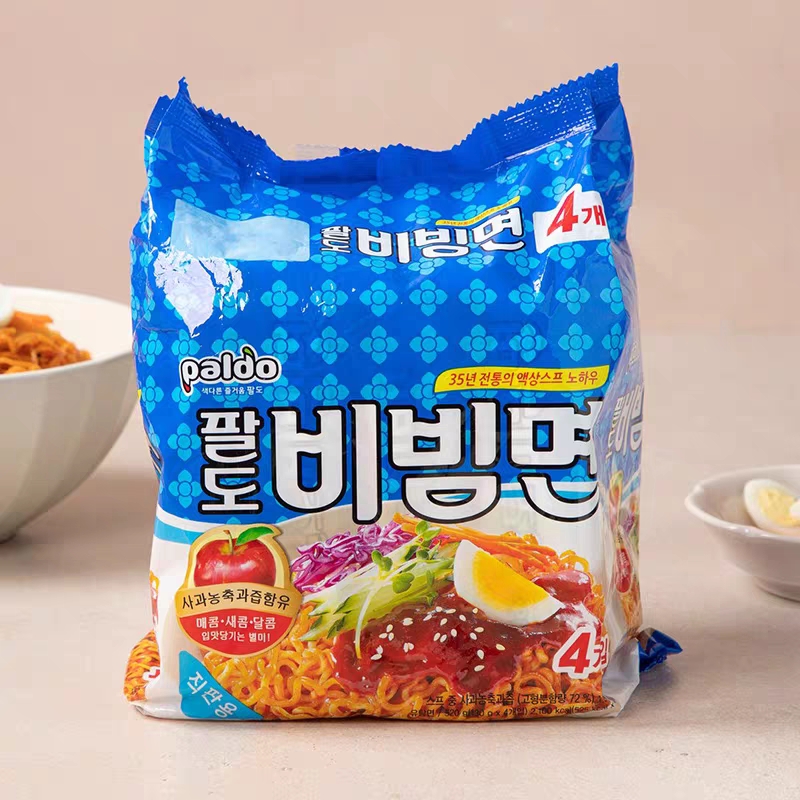 韩国进口八道苹果酱干拌面速食冷面130g*5袋酸甜凉拌面方便面拉面