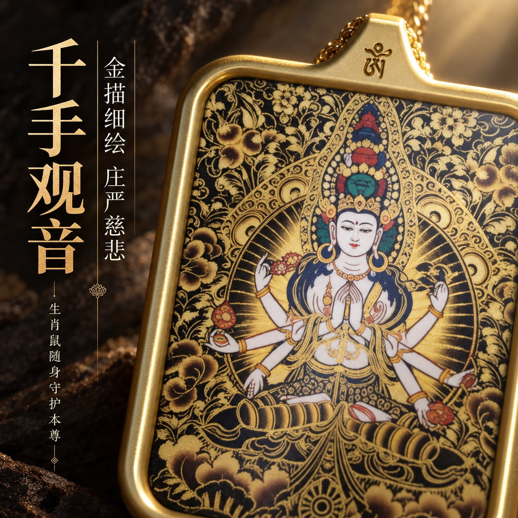 手绘唐卡护身符本命年佛牌吊坠