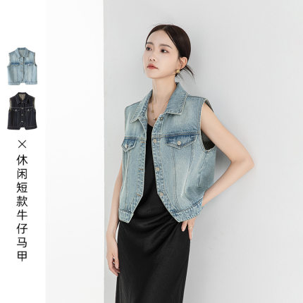 忆霏短款牛仔马甲女夏季外搭高腰小坎肩个性时尚显瘦小个子上衣潮