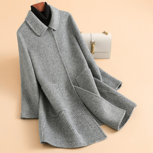 2025秋季呢子大衣千鸟格大码女装妈妈装双面羊毛毛呢胖mm大衣外套