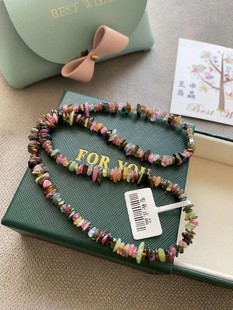 正品精品天然彩色碧玺碎石原石风细项链女手链毛衣链水晶特色礼物