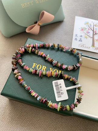 正品精品天然彩色碧玺碎石原石风细项链女手链毛衣链水晶特色礼物
