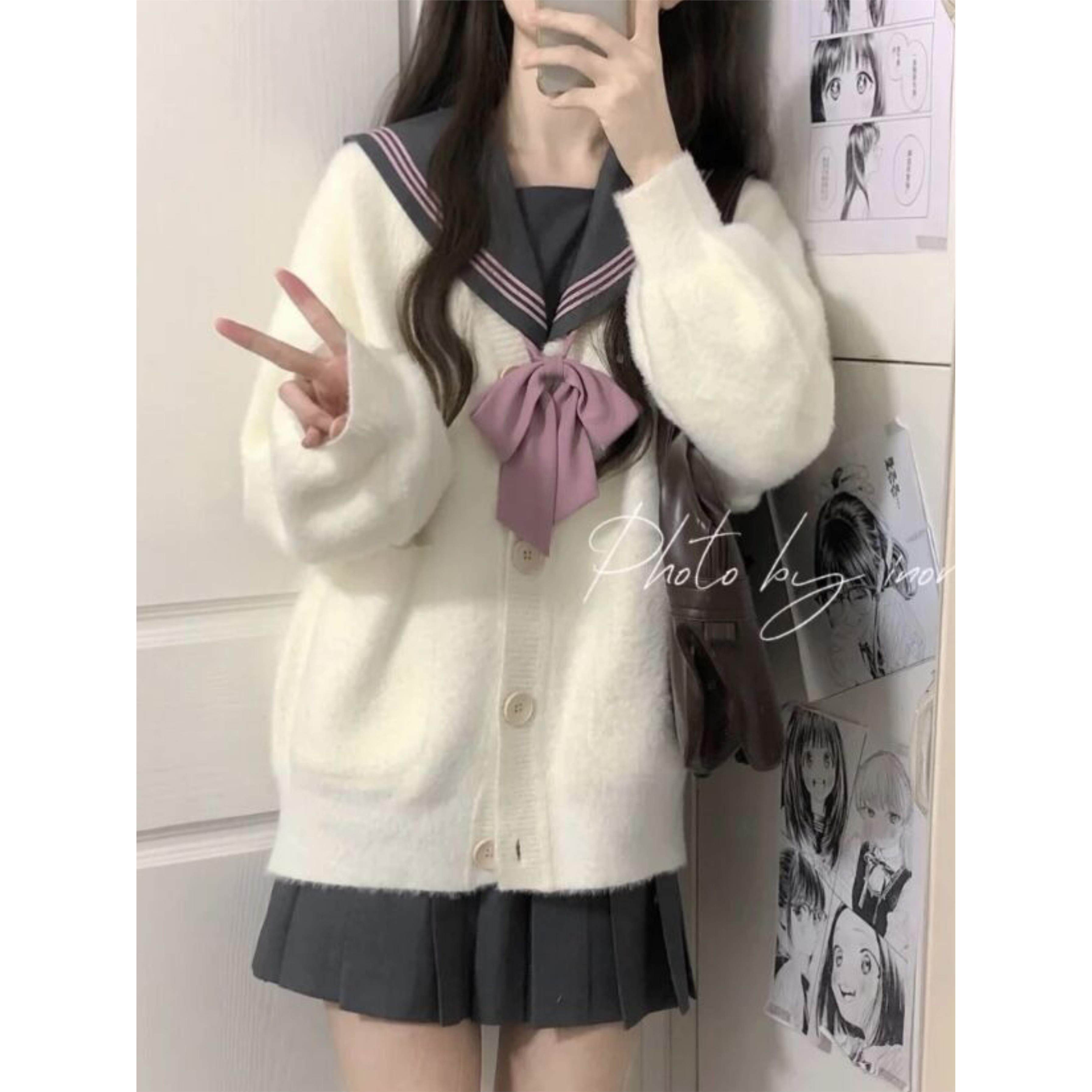 jk制服毛茸茸开衫毛衣女