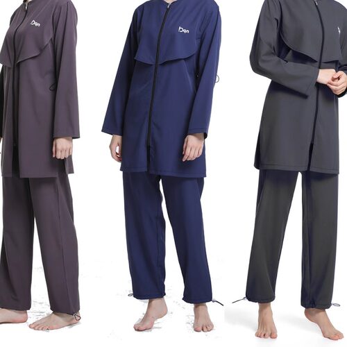 女士泳衣阿拉伯中东防晒三件套东南亚纯色泳装休闲舒适large size