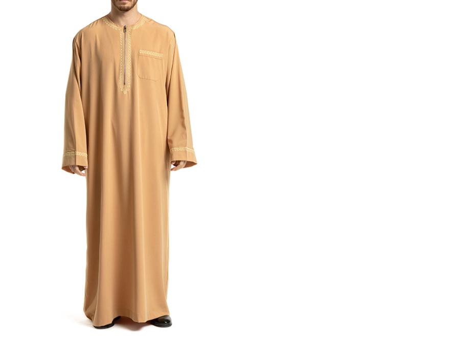 中东男士民族宽松刺绣长袍阿拉伯回族男装回民男子礼拜服juba men