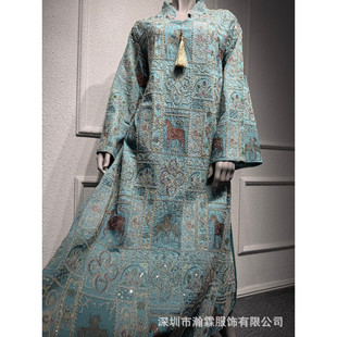 中东长袍气质度假旅游连衣裙优雅风设计感轻奢晚宴礼长袍长袖大摆