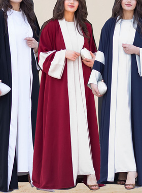 单袍中东长袍阿拉伯女装时尚新款2025拼色沙特迪拜度假宽松舒适