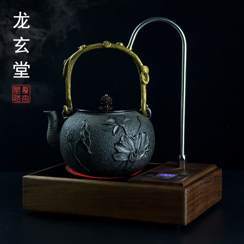 铸铁壶茶壶胡桃木电陶炉实木煮茶器日本铁壶玻璃壶加热炉自动上水