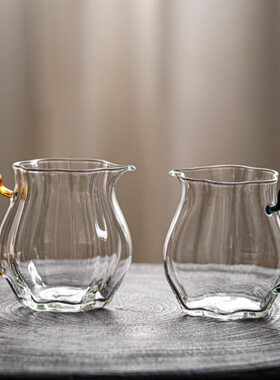 玻璃杯高硼硅透明绿色把手公道杯